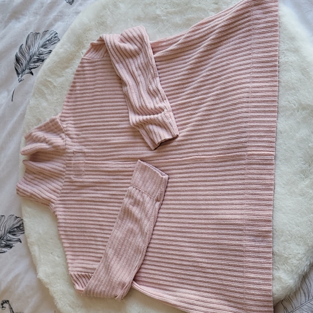 Maeve Anthropologie Light Pink Ribbed Cowl Turtleneck Sweater Medium - Picture 12 of 13